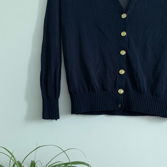 Anne Klein - Navy Blue Mesh Cardigan Gold Buttons - Picture 3 of 6